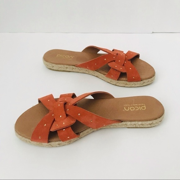 New! Picón Handmade in Spain Leather Espadrilles Straw Studded Braided Sandals - Picture 5 of 11